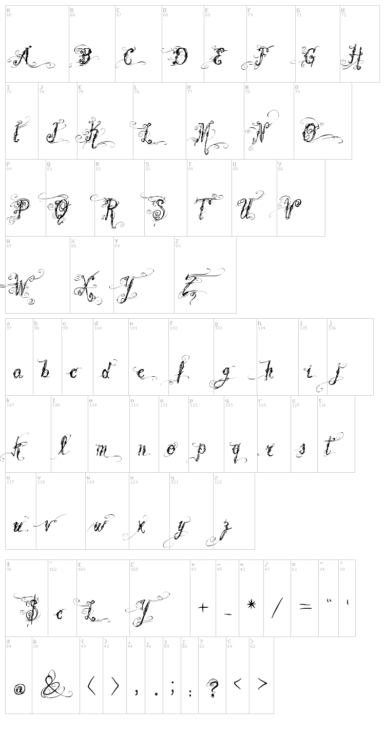 Vtks Beautiful Dreams font map